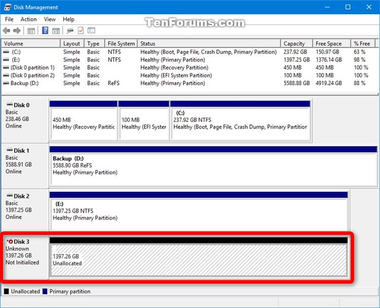 Cancella il disco utilizzando il comando Diskpart Clean in Windows 10-disk_management_unallocated_disk.jpg