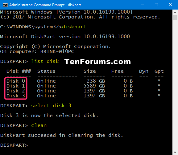 Cancella il disco utilizzando il comando Diskpart Clean in Windows 10-diskpart_clean_command.png