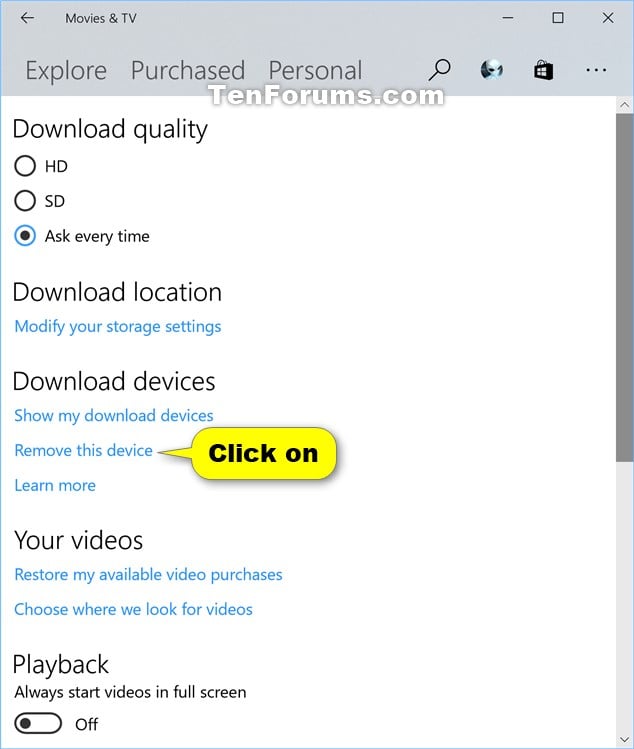 Remove Download Devices From Movies Tv App In Windows 10 Tutorials