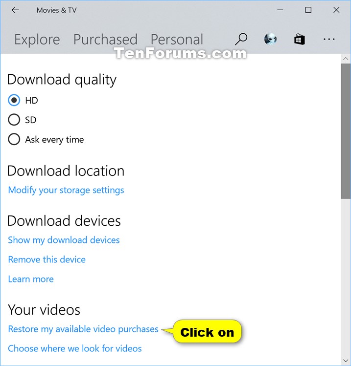 Restore Available Video Purchases In Movies Tv App In Windows 10 Tutorials