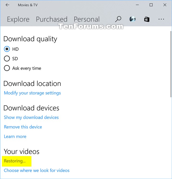 Restore Available Video Purchases in Movies &amp; TV app in Windows 10-movies-tv_restore_my_available_video_purchases-3.jpg