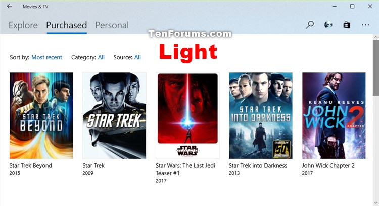 Change Theme Mode for Movies &amp; TV app in Windows 10-movies-tv_light_mode.jpg