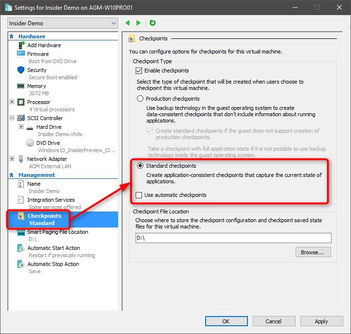 Use Hyper-V virtual machine to get Windows 10 Insider ISO-standard-checkpoints.jpg