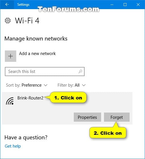 forget network option in windows 10