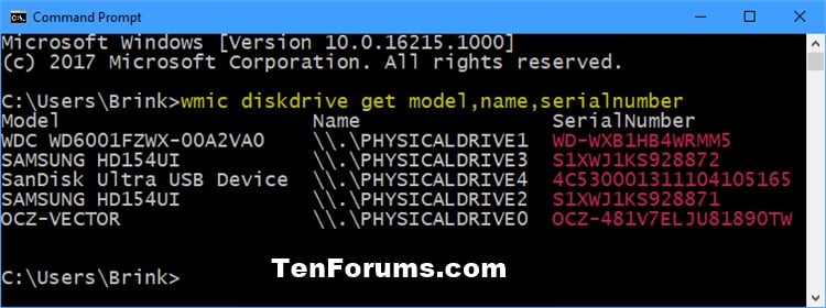 Windows 10 Get Disk Serial Number