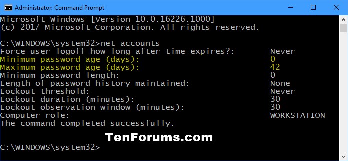 Change Maximum &amp; Minimum Password Age for Local Accounts in Windows 10-net_accounts_command.jpg