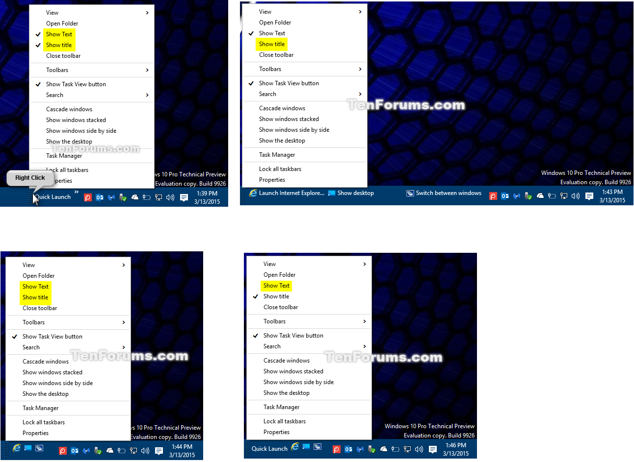 Add or Remove Quick Launch toolbar in Windows 10 Windows 10 Tutorials