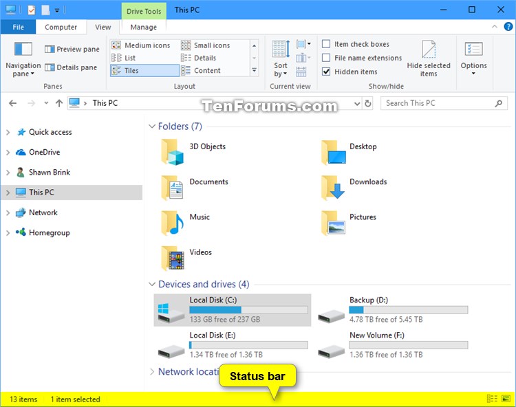 Hide or Show Status Bar in File Explorer in Windows 10-file_explorer_status_bar.jpg
