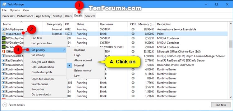 setting priority in task manager setting priority in task manager