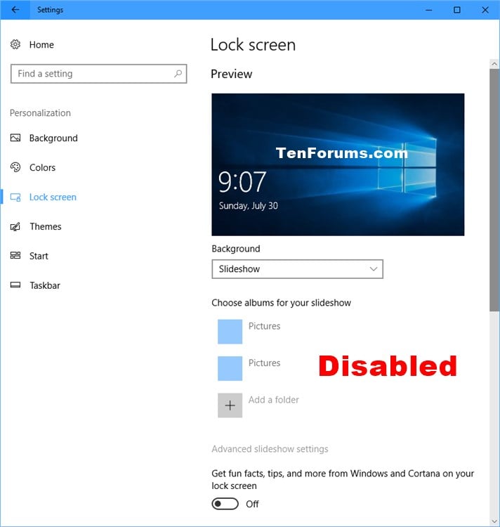 Enable Or Disable Lock Screen Slide Show In Windows 10 Tutorials