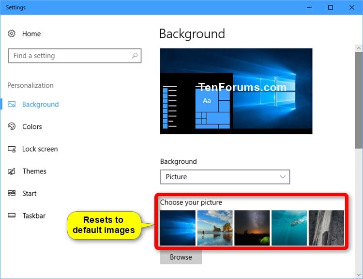 Reset Desktop Background Choose Your Picture History in Windows 10 |  Tutorials