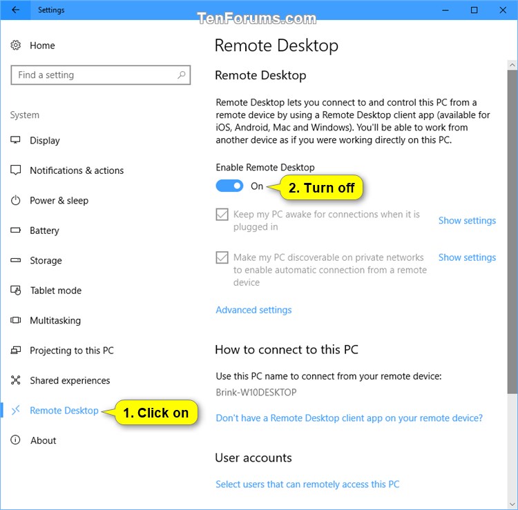 Enable or Disable Remote Desktop Connections to Windows 10 PC-disable_remote_desktop_in_settings-1.jpg
