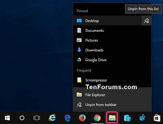Rearrange Pinned Items On Jump Lists in Windows 10-unpin.jpg