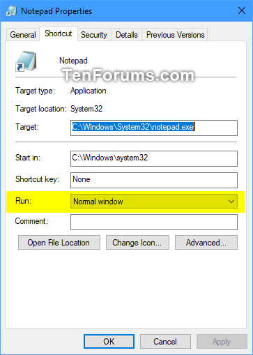 Always Open Shortcut as Normal, Minimized, or Maximized in Windows 10-run_shortcut-2.png