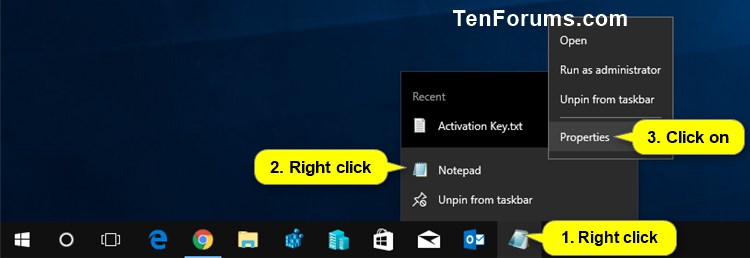 Always Open Shortcut as Normal, Minimized, or Maximized in Windows 10-run_shortcut_taskbar.jpg