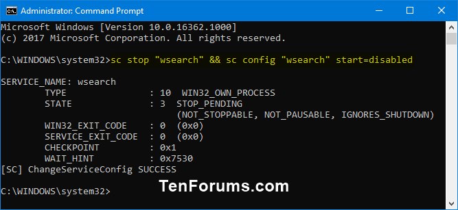 Enable or Disable Search Indexing in Windows-disable_windows_search_service-command.png