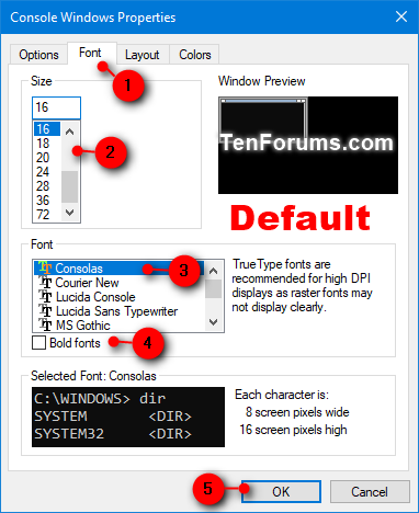 command prompt font windows 10