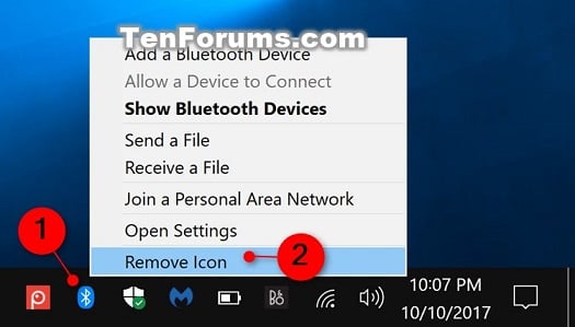 Turn On Or Off Bluetooth Notification Area Icon In Windows 10 Tutorials