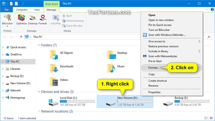 how to reformat external drive windows 10