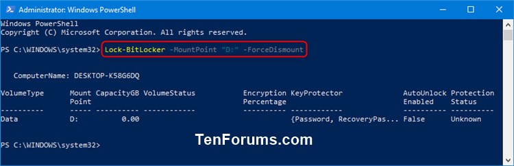 Lock BitLocker Encrypted Drive in Windows-locked_bitlocker_drive_powershell.jpg