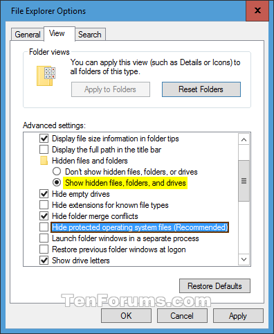 Copy Startup Key of OS Drive Encrypted by BitLocker in Windows-file_explorer_options_show_protected_os_files.png