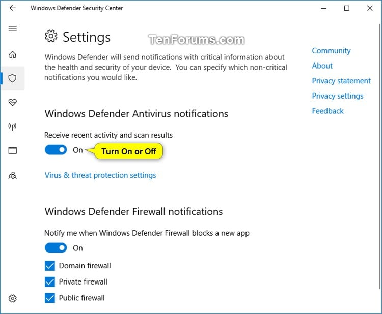 Turn On or Off Windows Defender Enhanced Notifications in Windows 10