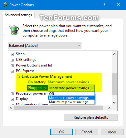 Remove 'Link State Power Management' in Options in Windows 10 | Tutorials