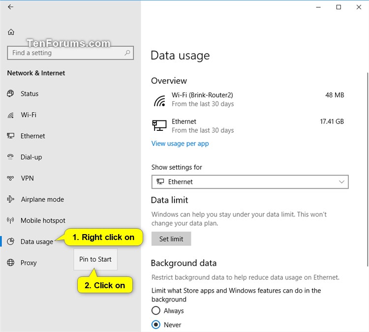 Add Data Usage Live Tile to Start in Windows 10 | Tutorials