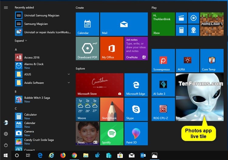 create live tiles windows 10