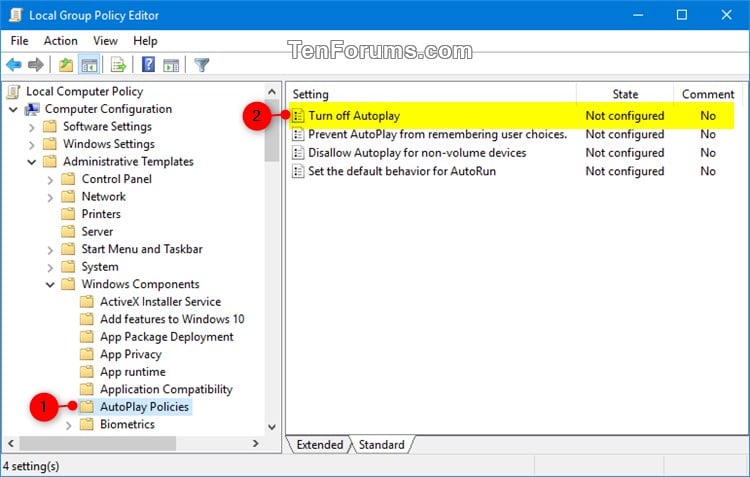 disable autoplay windows 10