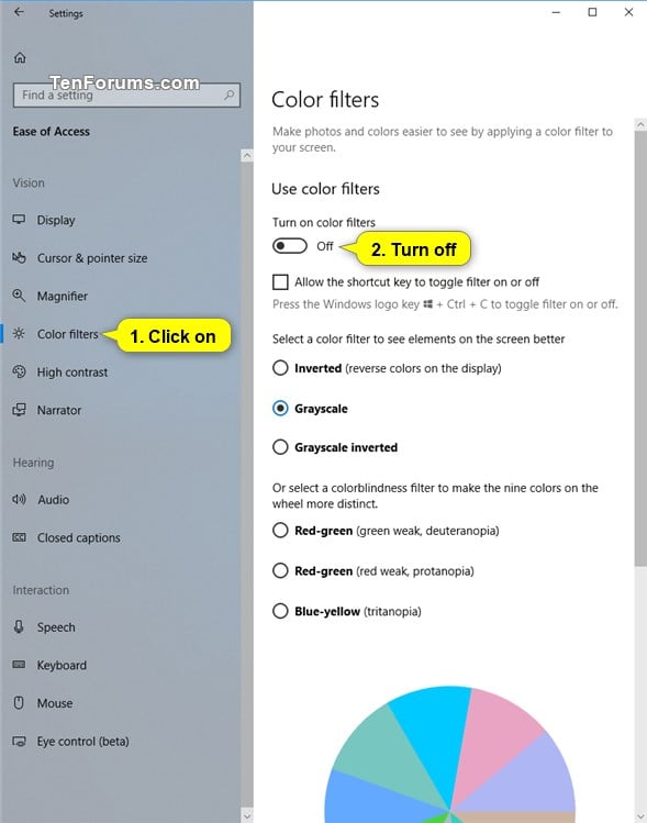 Turn On Or Off Color Filters To The Screen In Windows 10 Tutorials