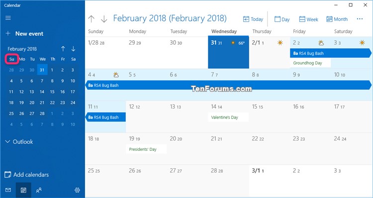 Change First Day of Week in Calendar app in Windows 10-sunday.jpg