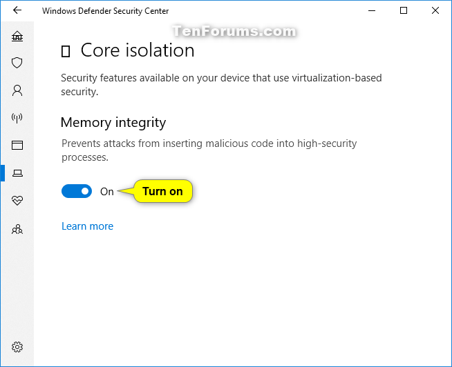 Turn On or Off Core Isolation Memory Integrity in Windows 10 Tutorials