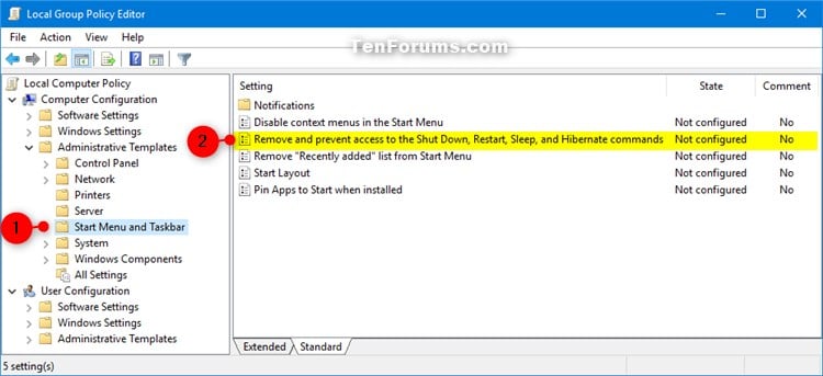 group policy disable shutdown