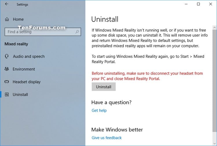Add or Remove Mixed Reality page from Settings in Windows 10-mixed-reality-uninstall-settings.jpg