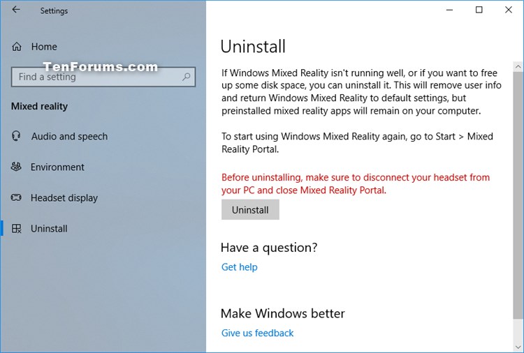 Add or Remove Mixed Reality page from Settings in Windows 10-mixed-reality-uninstall-settings.jpg