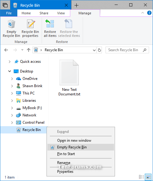 Remove Empty Recycle Bin from Context Menu of Recycle Bin in Windows-recycle_bin_on_navigation_pane.png