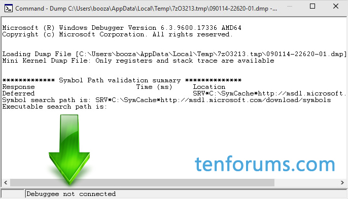 WinDBG - The Basics for Debugging Crash Dumps in Windows 10-debugee-not-connected-cropped.jpg