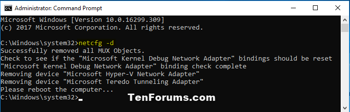 cmd reset network adapter windows 10