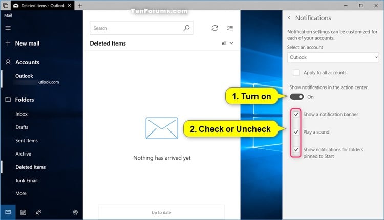 how to turn off email notifications in windows.10