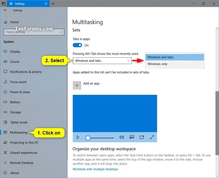 Turn On Or Off Show Tabs For Sets In Alttab In Windows 10