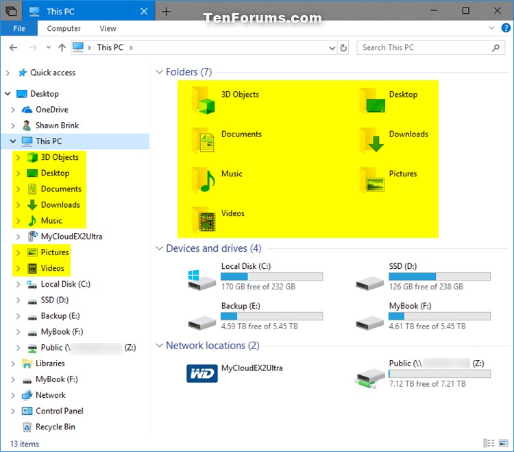 Hide or Show User Profile Personal Folders in Windows 10 File Explorer-this_pc_folders.jpg