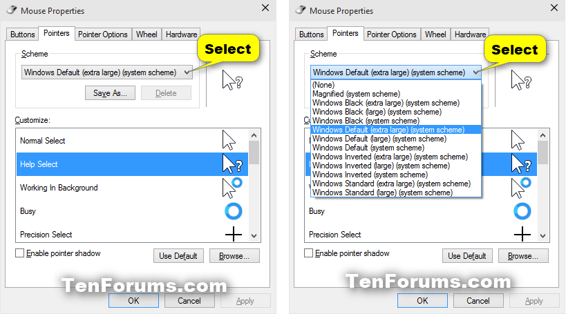 how to change colour of mouse pointer in windows 10