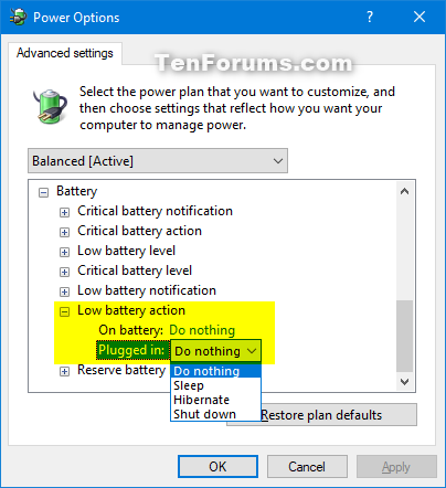 Add or Remove Low battery action from Power Options in Windows-low_battery_action.png