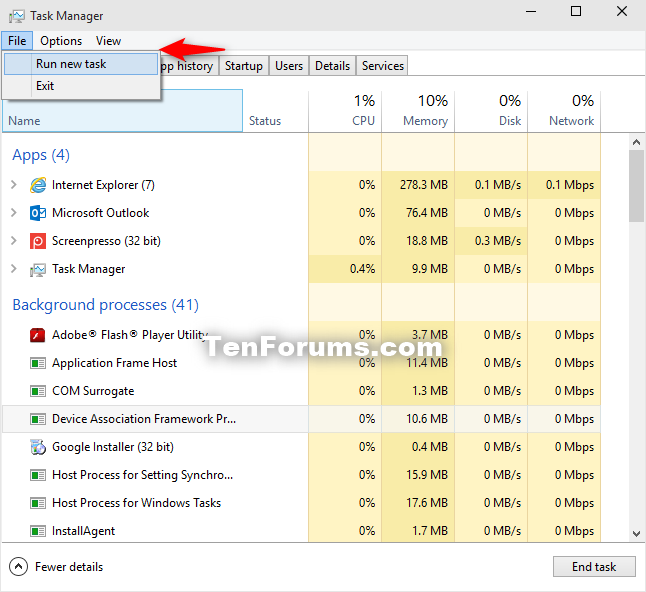 Restart explorer.exe Process in Windows 10-start_explorer_in_task_manager-1.png