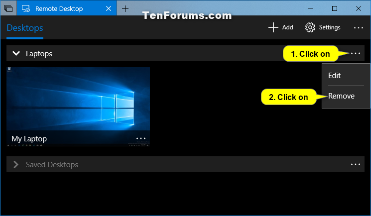 Manage Groups in Remote Desktop app on Windows 10 PC-remote_desktop_app_delete_group.png