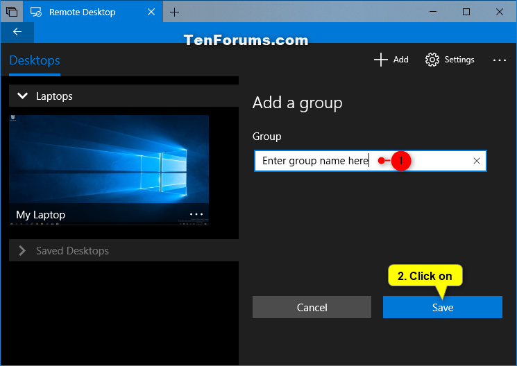 Manage Groups in Remote Desktop app on Windows 10 PC-remote_desktop_app_settings_add_group-2.png