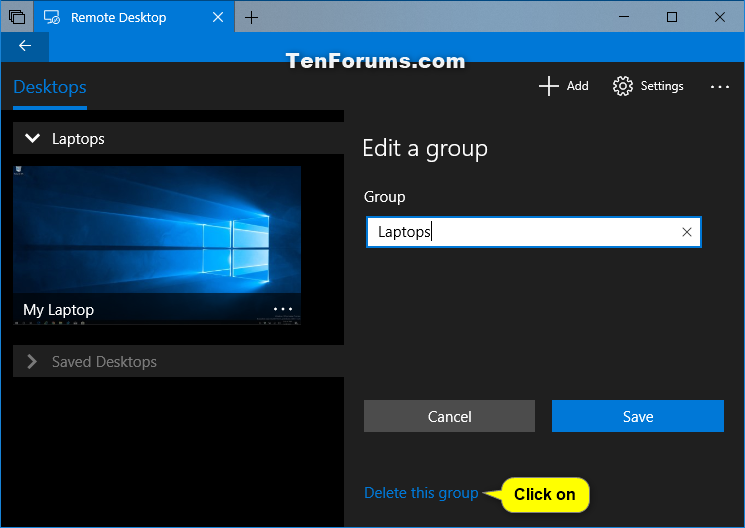 delete group in desktop groups