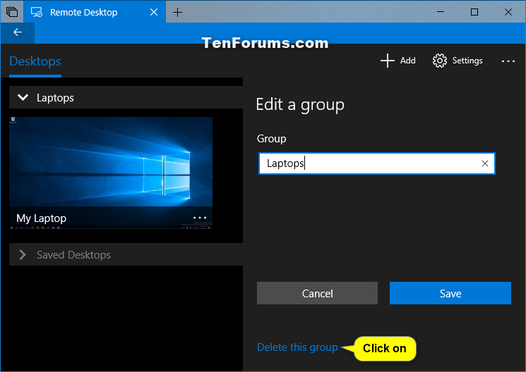 Manage Groups in Remote Desktop app on Windows 10 PC-remote_desktop_app_settings_delete_group.png