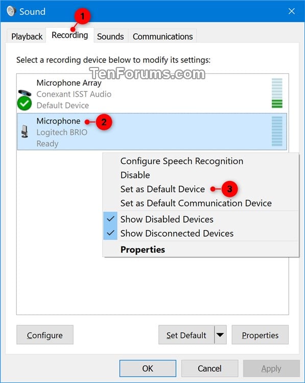 change default sound device windows 10